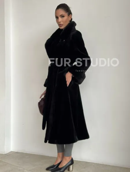 Элитная шуба из меха стриженой черной норки - фото 5