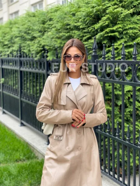 Кожаный тренч на пуговицах - фото 4