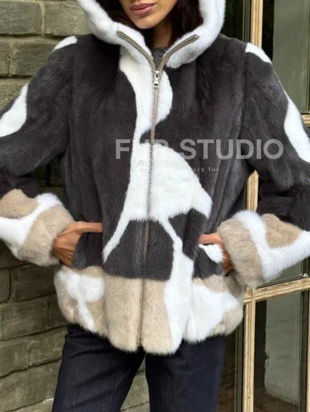 Норковая куртка с капюшоном - фото 1