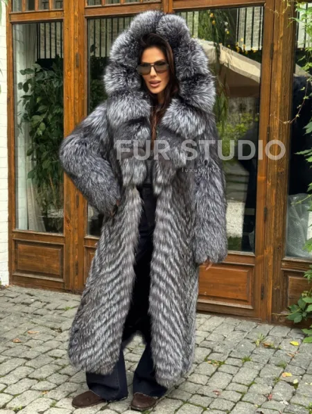 Длинная шуба из чернобурки в росшив - фото 6