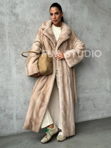 Длинная норковая шуба пастель - фото 9