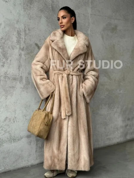 Длинная норковая шуба пастель - фото 11