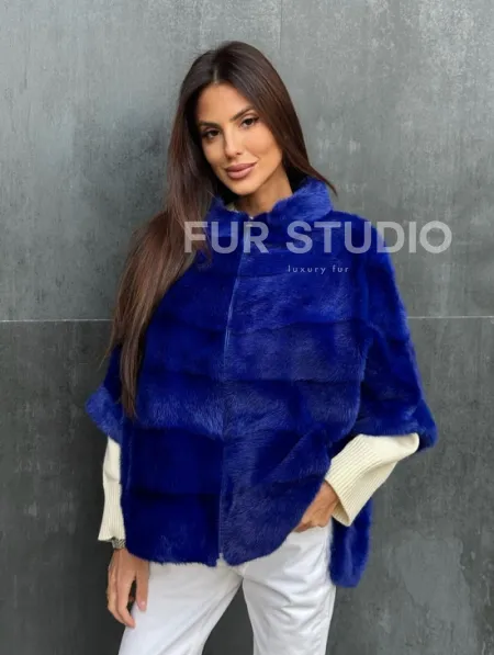 Синяя норковая кофта на молнии - фото 0