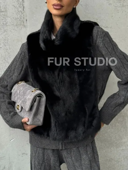 Черная манишка из меха норки - фото 2