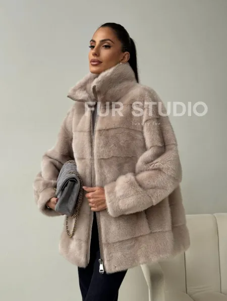 Норковая куртка стойка воротник - фото 7