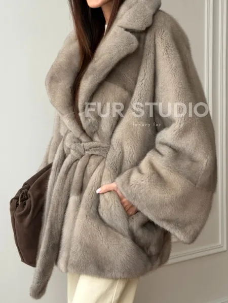 Норковый полушубок в натуральном цвете Silver - фото 2