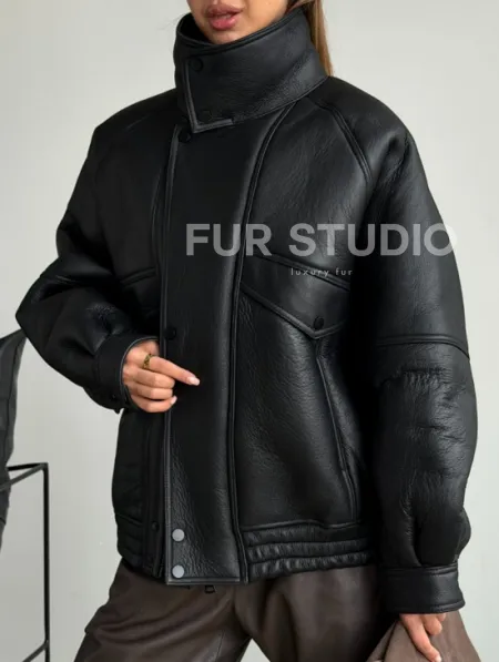 Черная натуральная дубленка из овчины - фото 2