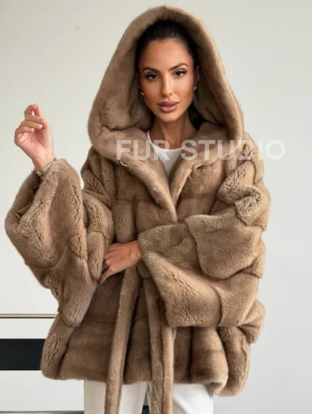 Норка пастель с капюшоном - летучая мышь - фото 0