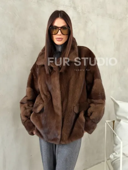 Короткая норковая шуба под соболь - фото 12