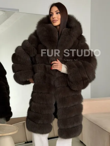 Шуба из песца с капюшоном - фото 6