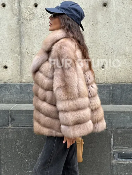 Шуба из меха куницы - цвет Tortora - фото 4