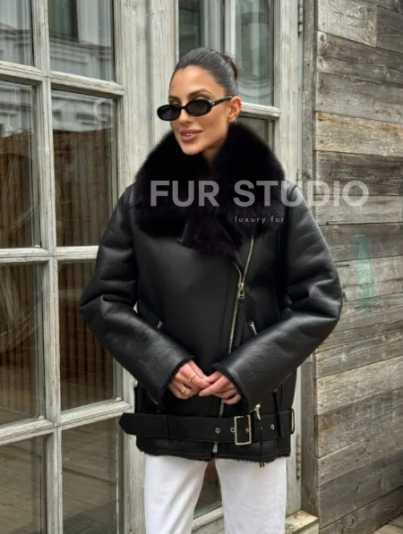 Дубленка из натуральной овчины с мехом песца - фото 13