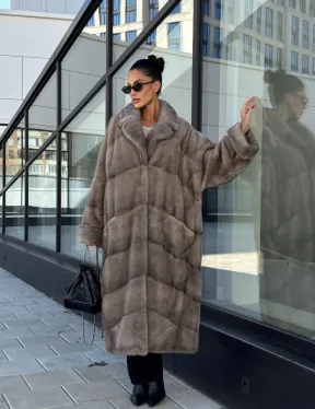 Шуба из меха норки в стиле «Oversize» - цвет сильвер - фото 14