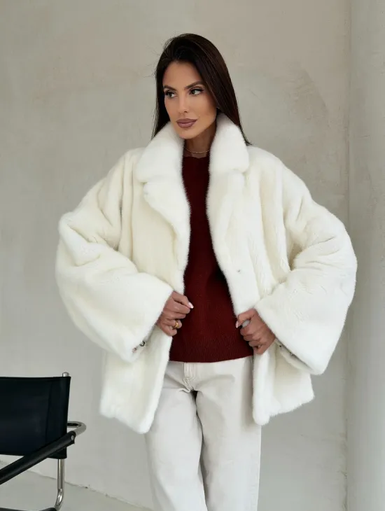 Шуба автоледи из белой норки NAFA MINK - роспуск - фото 8