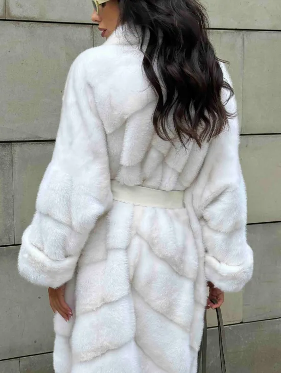 Светлая норковая шуба с английским воротом - цвет паломино - фото 6