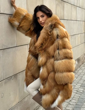 Vintage шуба диагональ из меха лисы Gold Fox, английский воротник - фото 11