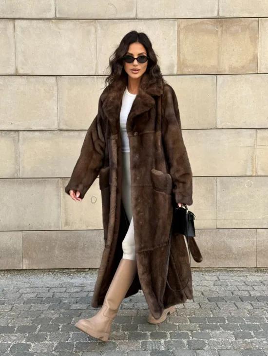 Норковая шуба, мех NAFA роспуск , английский воротник - цвет соболь - фото 9