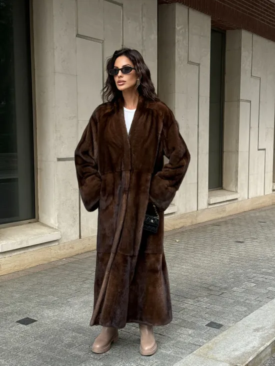 Длинная шуба ВИНТАЖ из меха скандинавской норки без воротника - фото 11