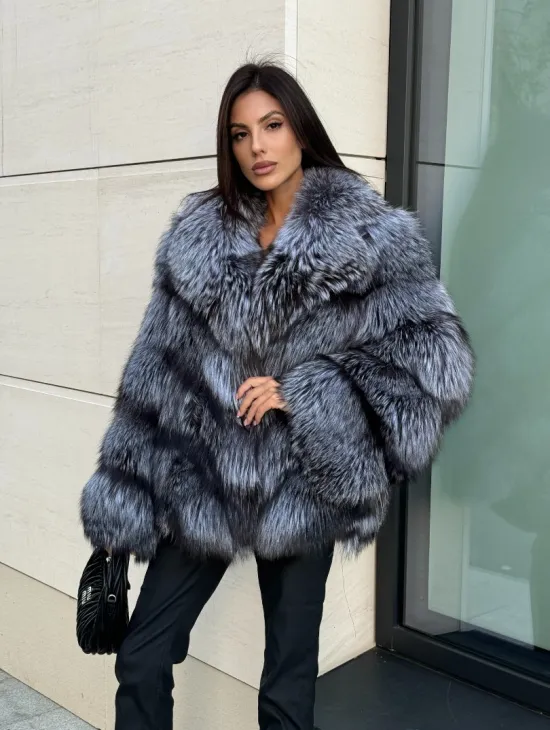 Шуба из меха чернобурки - английский воротник - фото 5