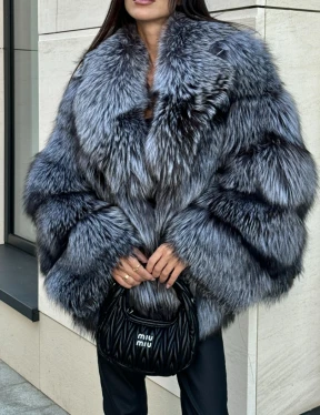 Шуба из меха чернобурки - английский воротник - фото 2