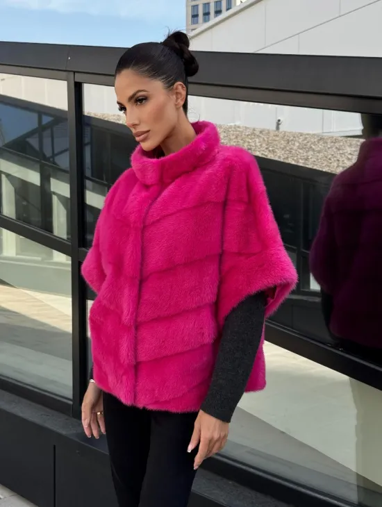 Норковая куртка трансформер 2в1 - цвет фуксия - фото 7