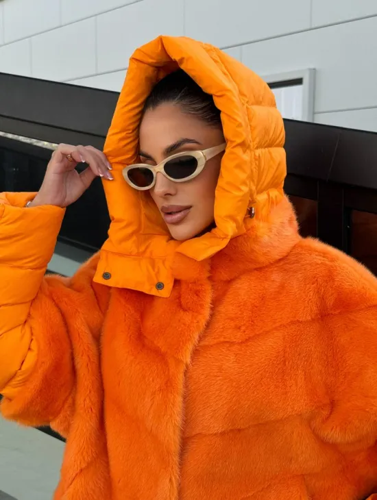 Зимняя куртка-жилет из меха норки цвет Orange - фото 3