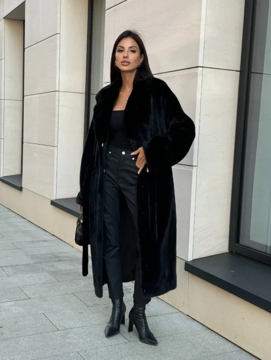 Шуба кимоно из меха североамериканской норки, английский воротник - фото 10