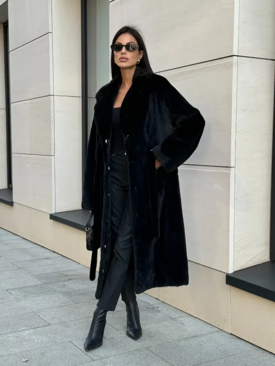 Шуба кимоно из меха североамериканской норки, английский воротник - фото 9