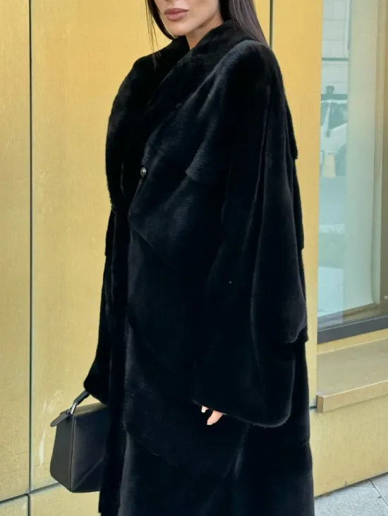 Норковое кимоно - пальто из аукционной норки SAGA FURS, ПРЕМИУМ КАЧЕСТВО - шалевый воротник - фото 6