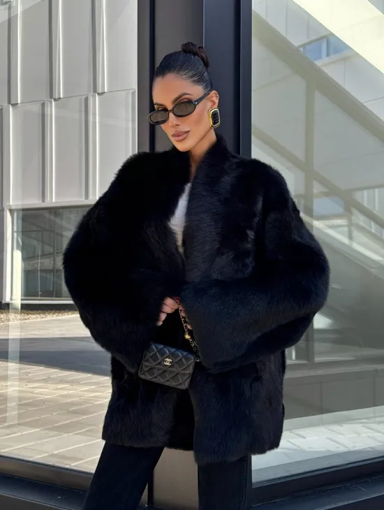 Двухсторонняя черная шуба-дублёнка из итальянской  тосканы - фото 11