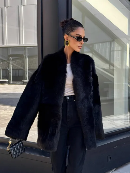 Двухсторонняя черная шуба-дублёнка из итальянской  тосканы - фото 15