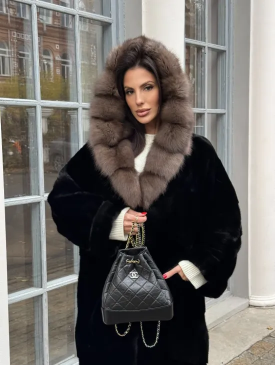 Шуба норковая PREMIUM NAFA капюшон кобра из меха куницы - фото 4