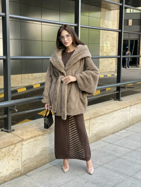 Шуба с капюшоном из меха норки VELVET 