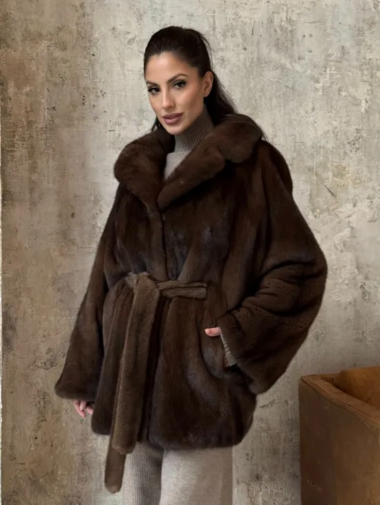 Модная шуба 2025 из меха норки NAFA премиум класса - фасон летучая мышь - фото 5