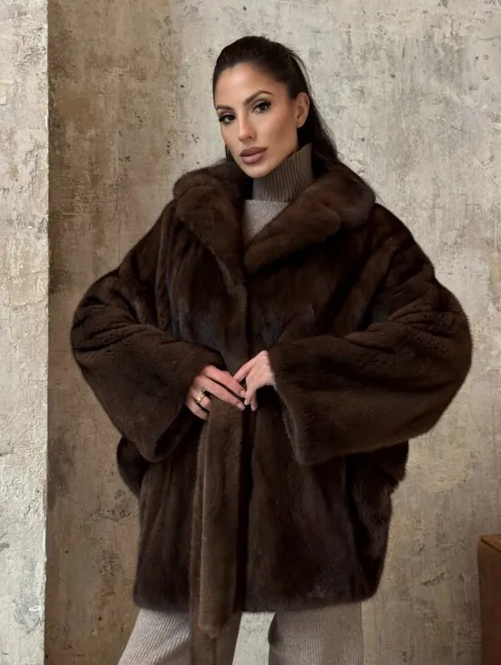 Модная шуба 2025 из меха норки NAFA премиум класса - фасон летучая мышь - фото 0