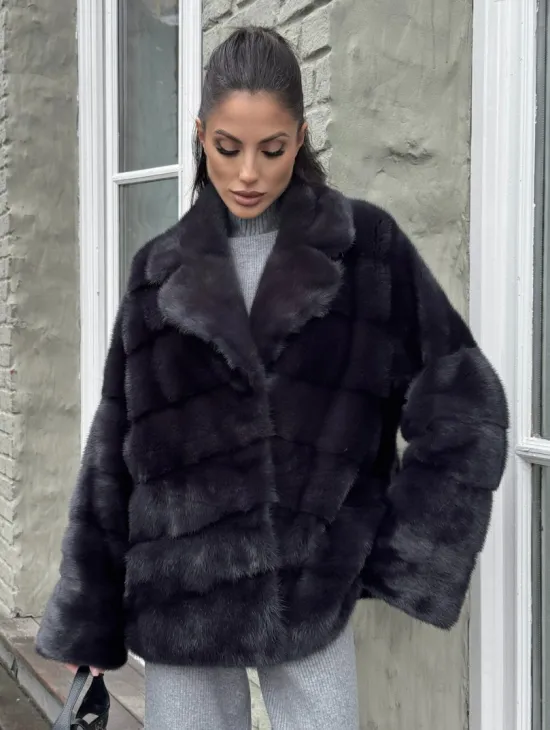 Меховой полушубок - автоледи из натуральной норки с английским воротником - фото 5