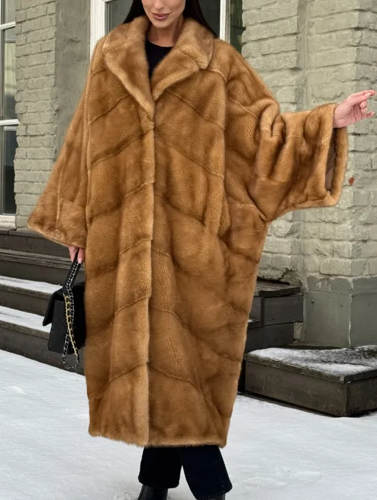 Женское меховое пальто оверсайз, стиль - Бохо из скандинавской норки GOLD - фото 3
