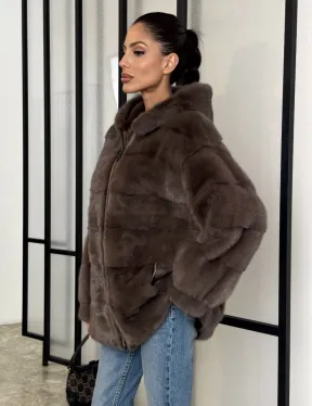 Норковый полушубок с капюшоном на молнии - фото 5