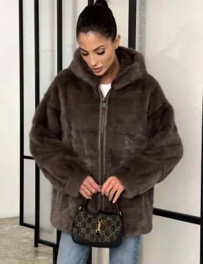 Норковый полушубок с капюшоном на молнии - фото 2