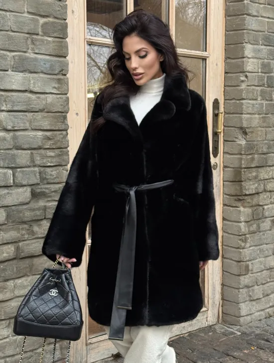 Меховое норковое полупальто из норки Blackglama с английским воротником - фото 2