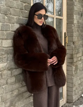 Шуба из меха песца цельные пластины Brown - фото 6