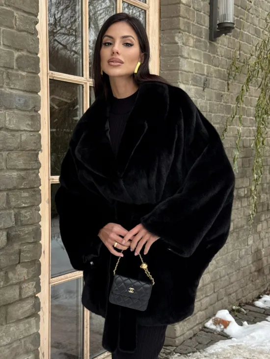 Шуба норковая летучая мышь из аукционной норки - английский воротник - фото 6