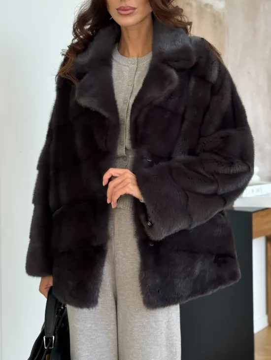 Полушубок норковый автоледи с английским воротником - фото 2