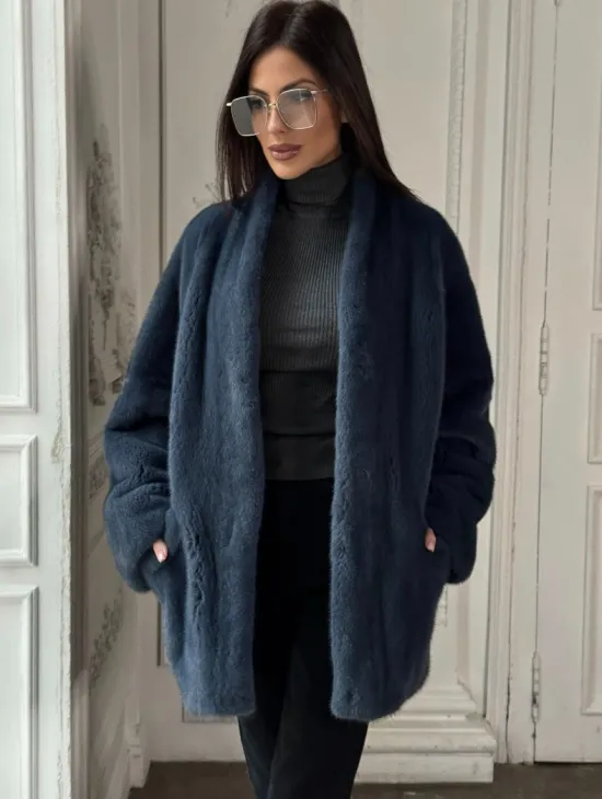 Женский меховой жакет из скандинавской норки с V-образным воротником - фото 3