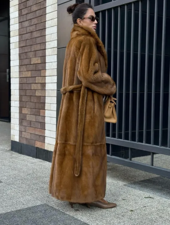 Роскошная норковая шуба с воротником шаль Vintage Dark Gold - фото 6