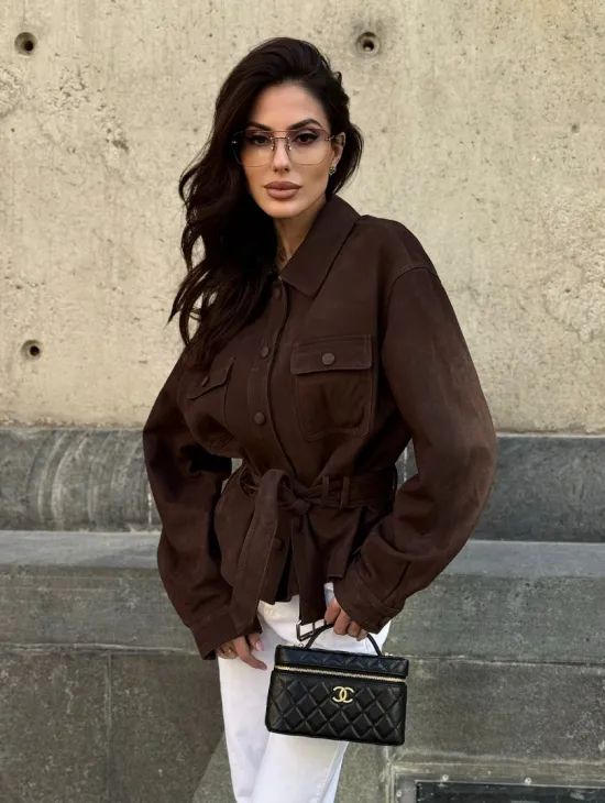 Женская куртка - рубашка из замши - фото 9