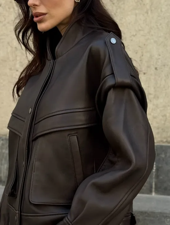 Кожаная коричневая куртка Retro Vintage - фото 3