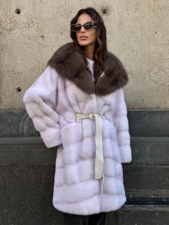 Шуба норковая  - капюшон куница - фото 10