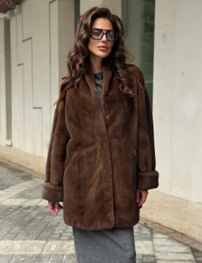 Коричневая шуба из норки - фото 6
