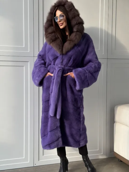 Фиолетовая норковая шуба - фото 6